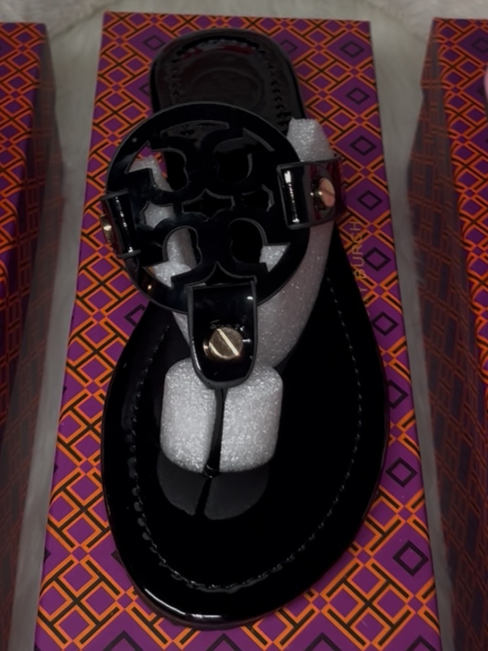 Tory Burch Black Patent Miller Thong Sandal